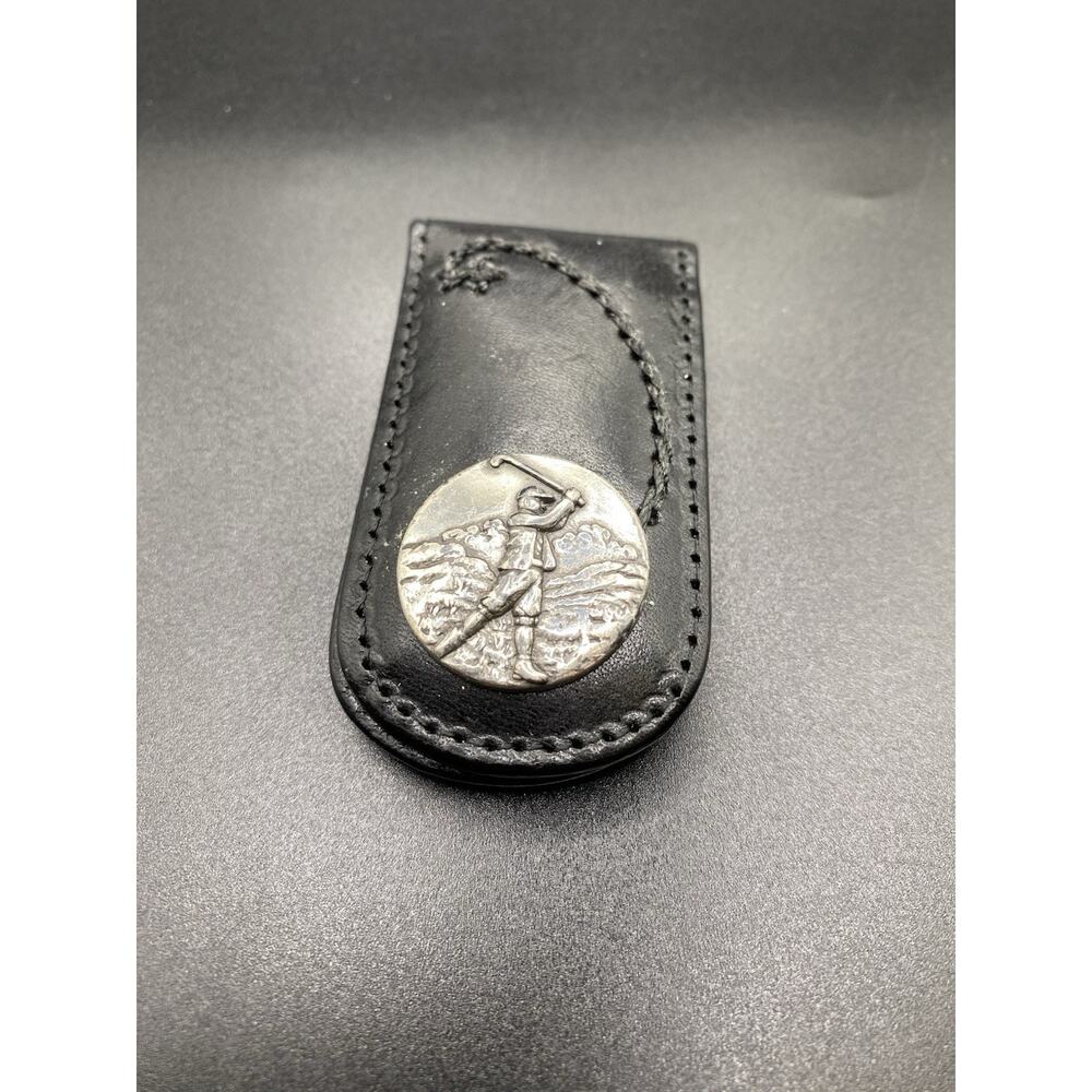 Brighton Black Leather Men's Golf Logo Billfold Money Clip